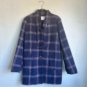 Old Navy Women's Navy Plaid Relaxed Textured Button Front Pea Coat Small‎ EUC